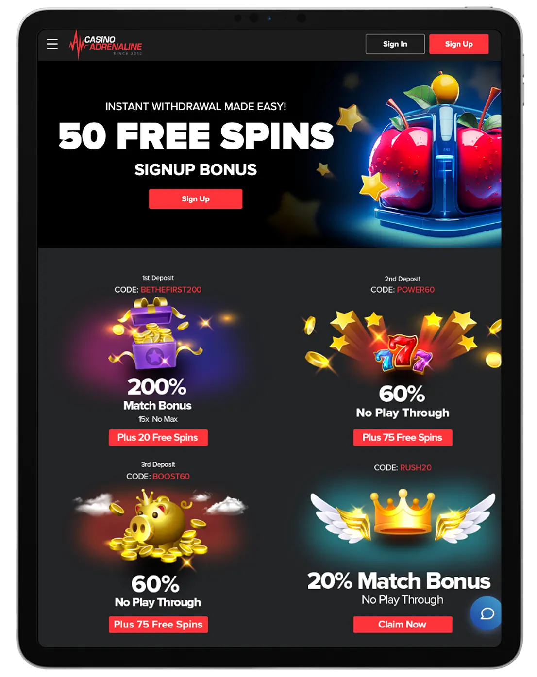 Casino Adrenaline Bonus Codes